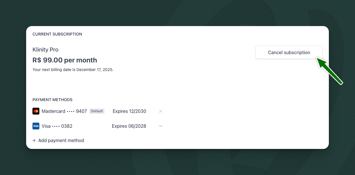 Acesse a opção de cancelamento