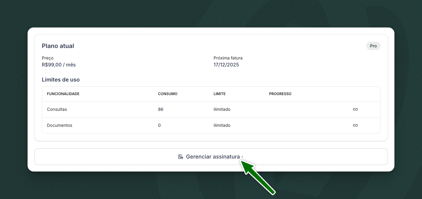 Clique em "Gerenciar assinatura"