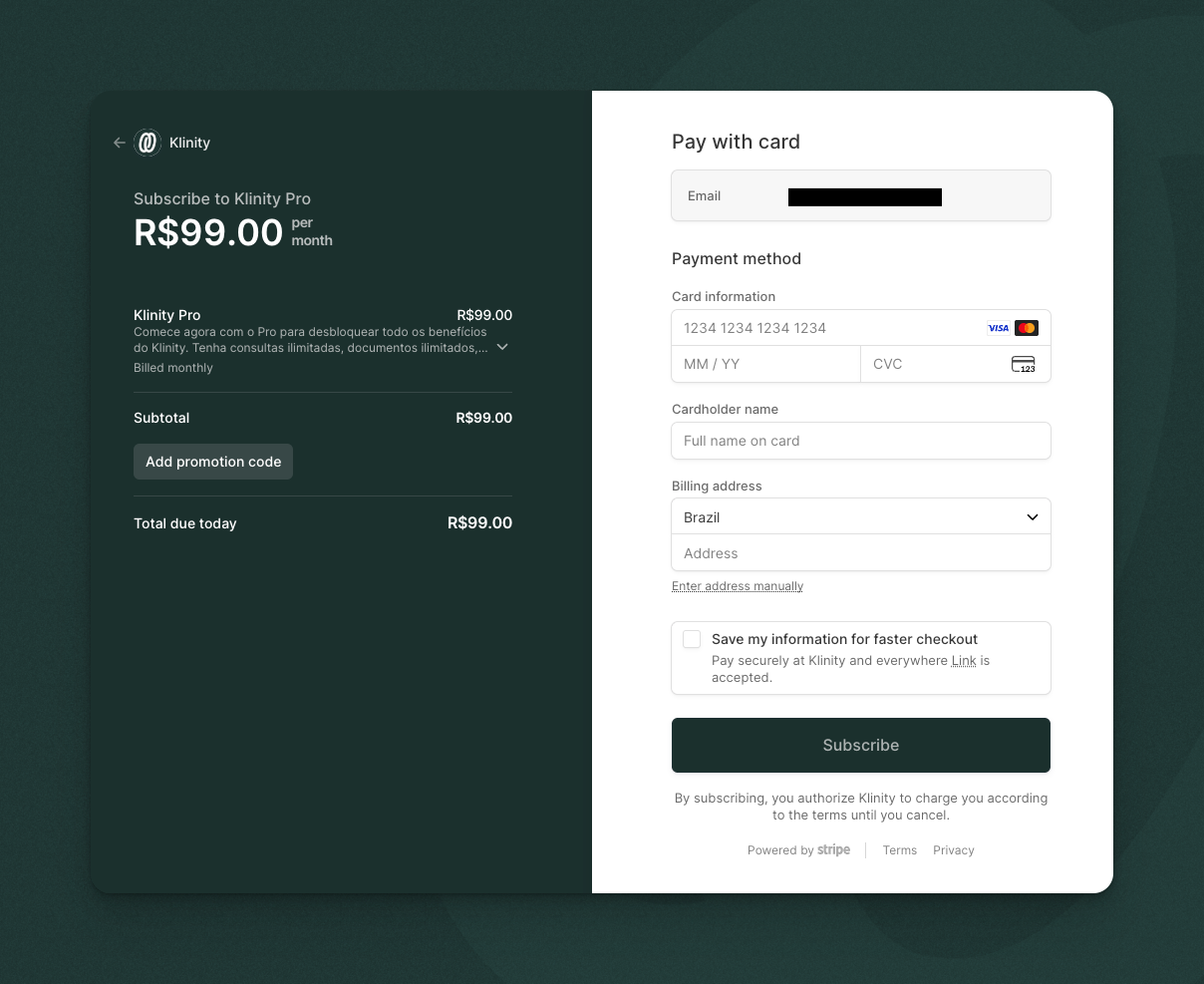 Vá para a página de pagamento