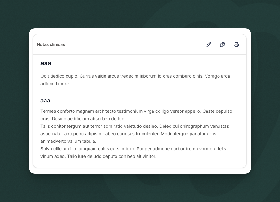 Nota clínica sendo exibida