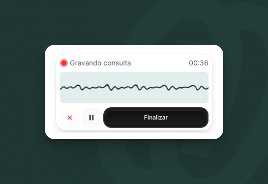Widget durante a gravação mostrando tempo e controles