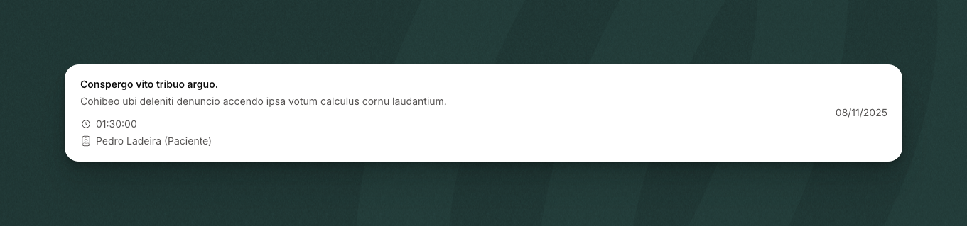 Cards de consultas na listagem