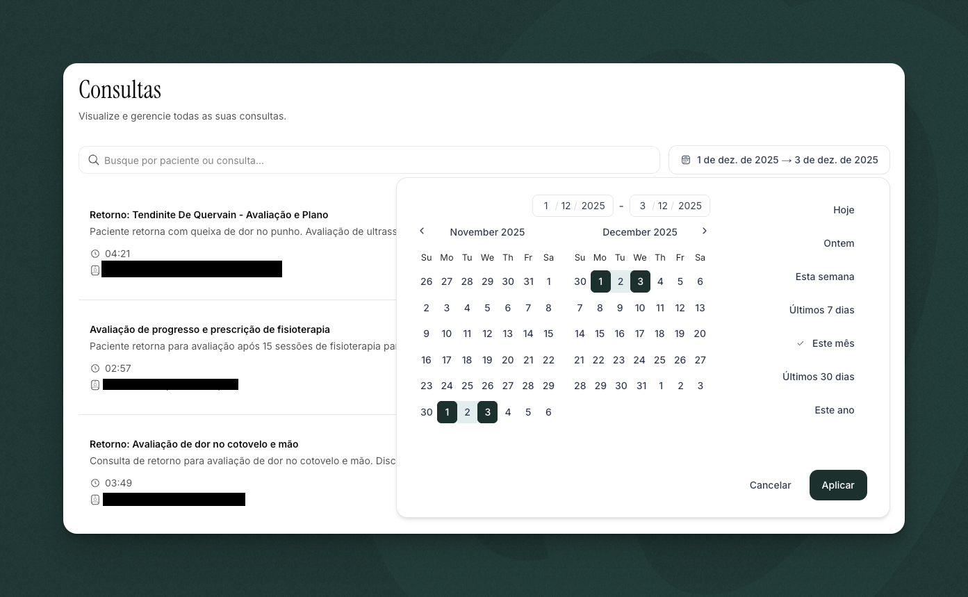 Filtro de data mostrando "Este mês"