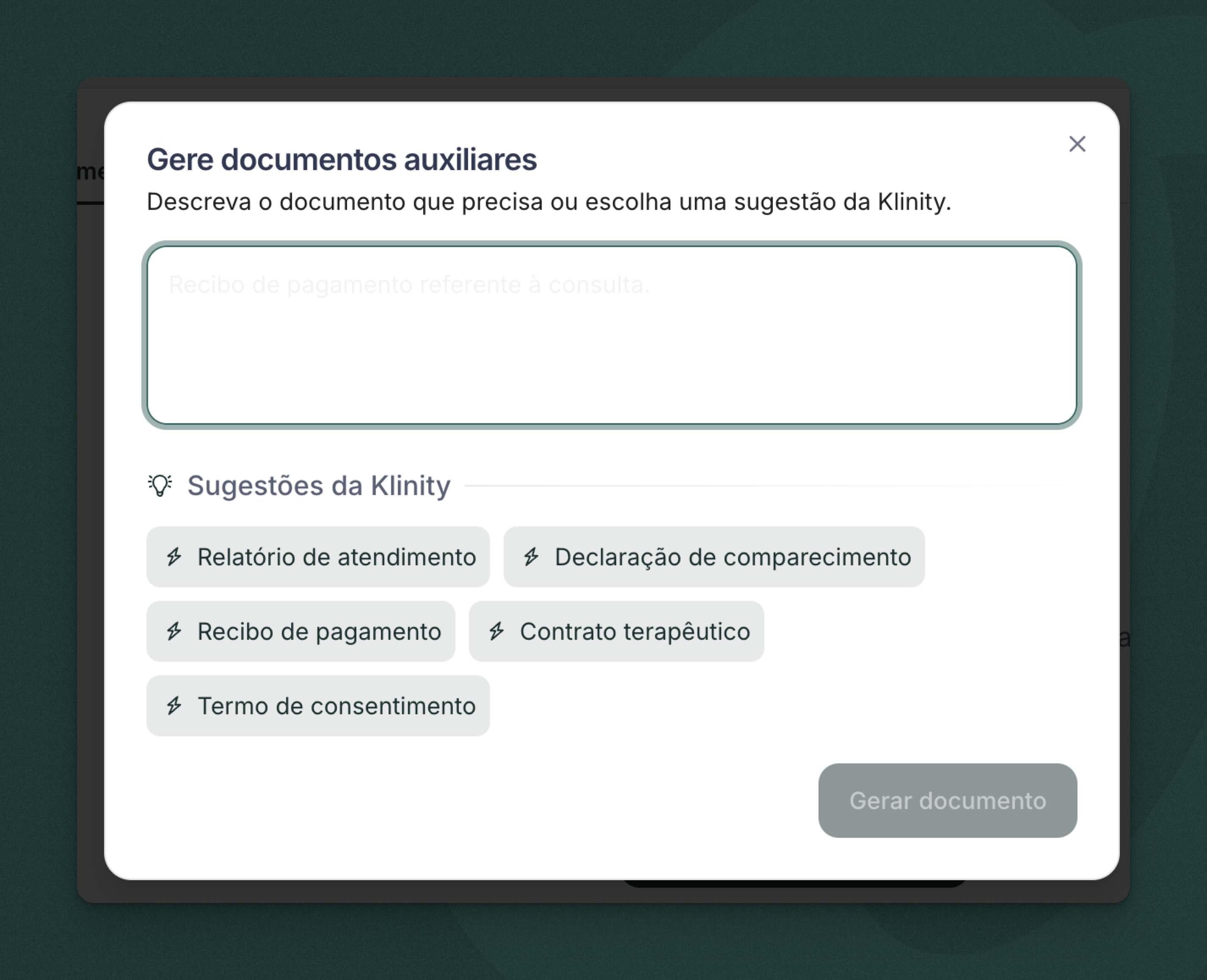 Modal de criação de documento