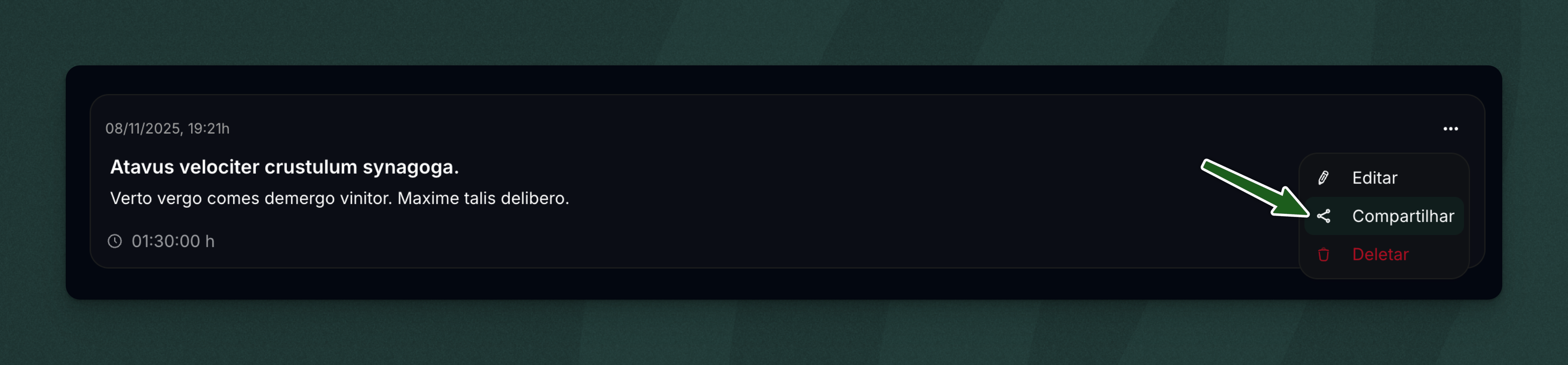 Opção Compartilhar no menu