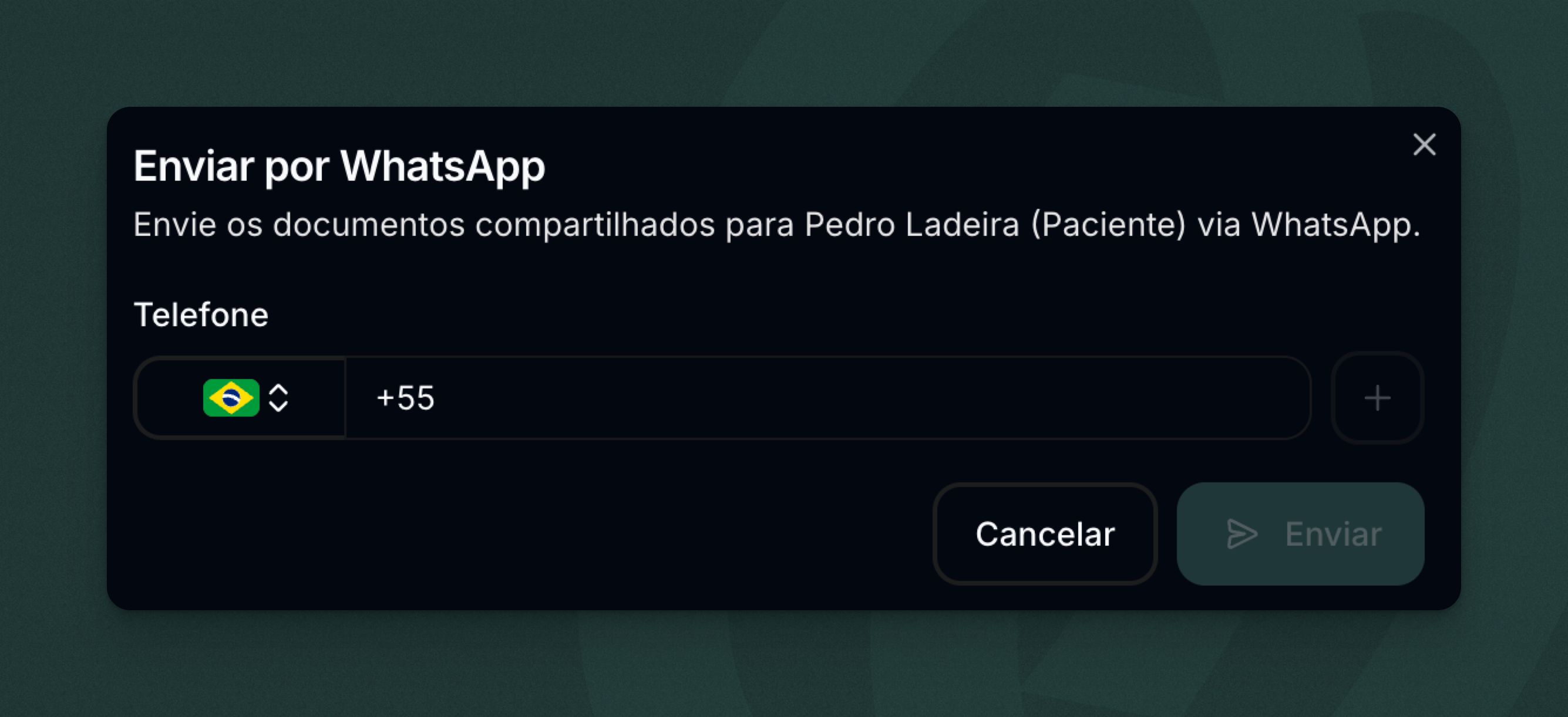 Modal de compartilhamento WhatsApp