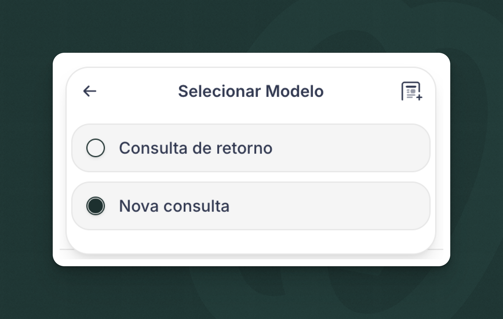 Lista de modelos com um selecionado