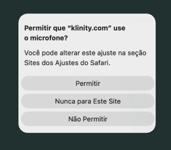 Mensagem de permissão do microfone no Safari
