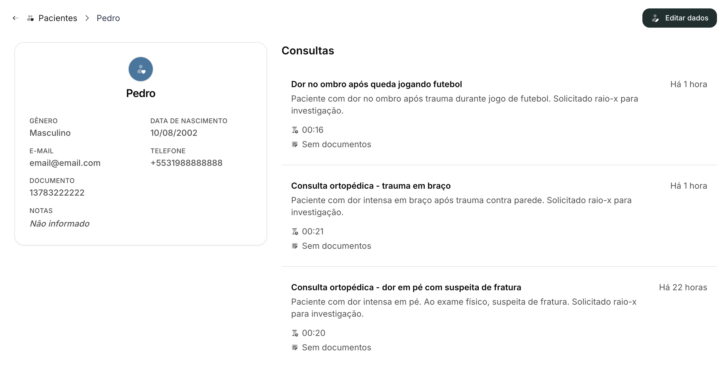 Perfil e histórico de consultas