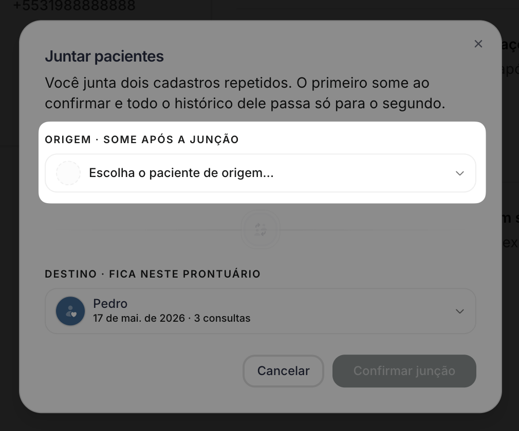 Campo Origem com a lista de pacientes aberta