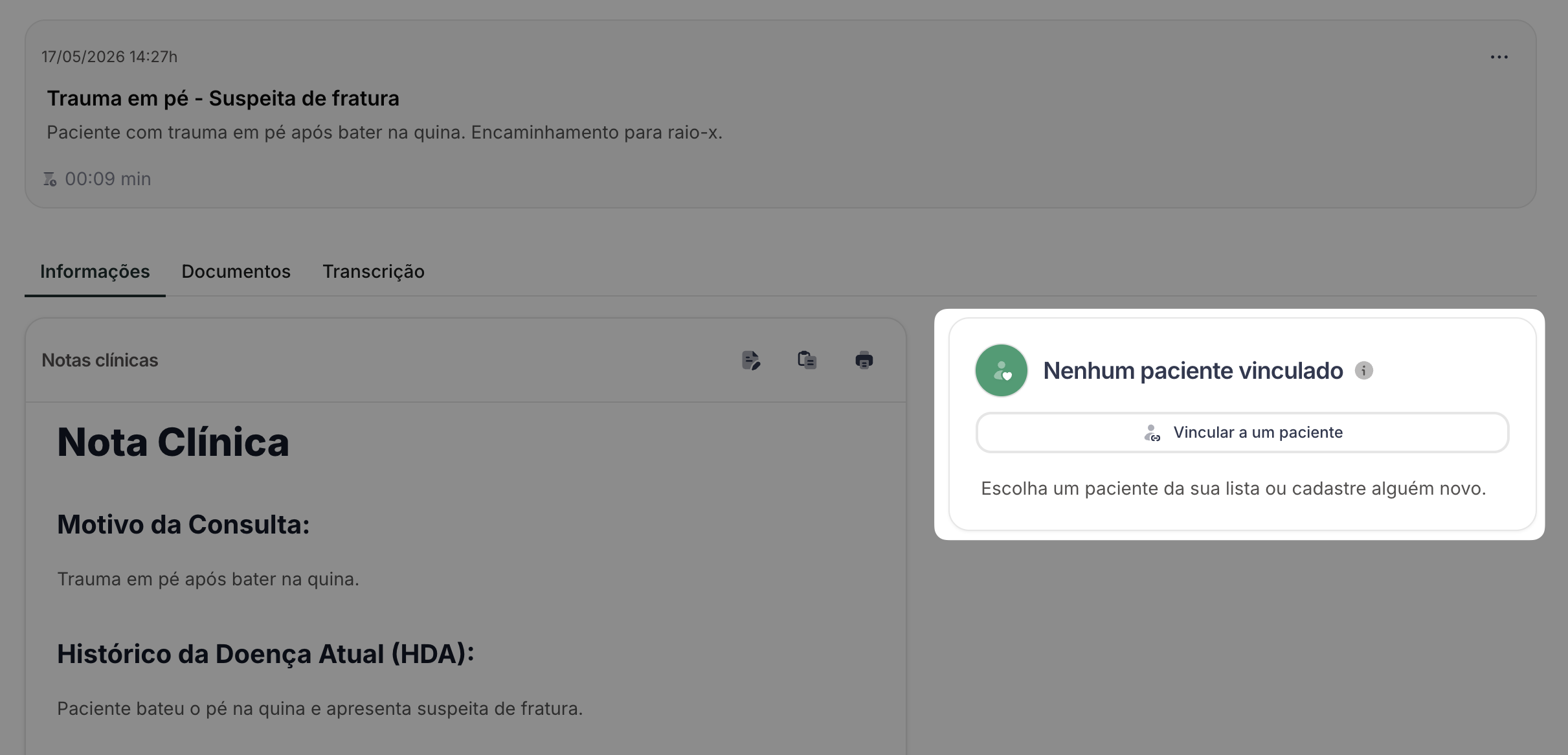 Informações da consulta sem paciente