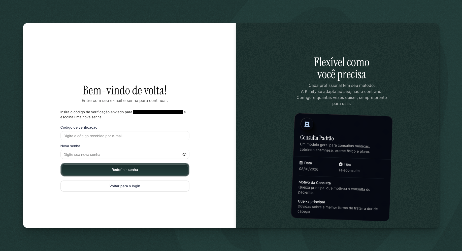 Página de redefinição